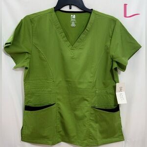 Green and Black V-Neck Short Sleeve Scrub Top